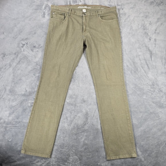 Eddie Bauer Slim Fit Pants Mens 40x34 Olive Green Stretch Casual Cotton - Picture 1 of 13